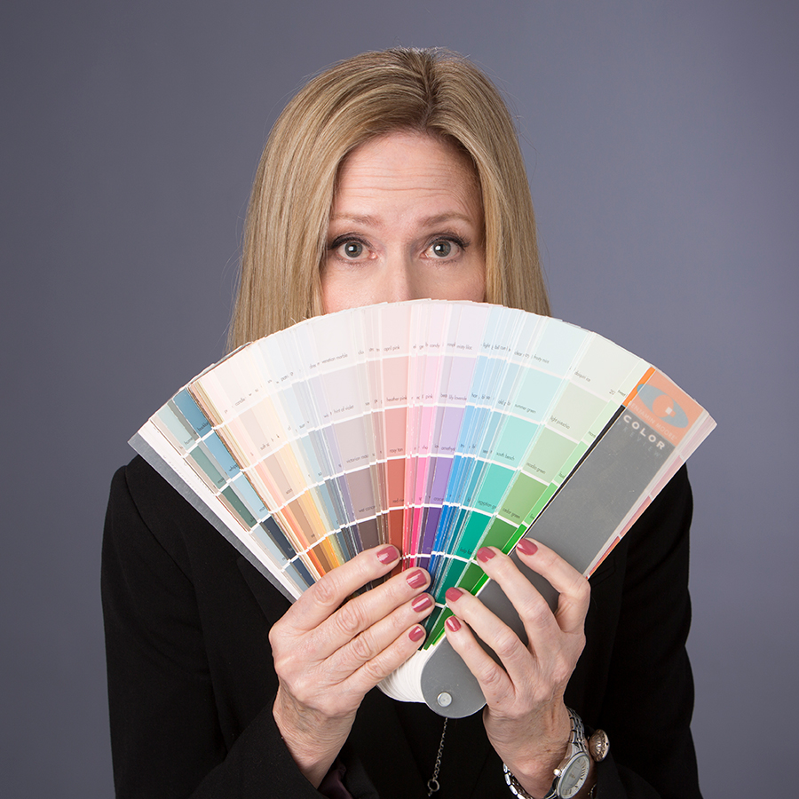Headshot of designer at Personal Branding session, Cynthia Hervey, with Pantone at studio